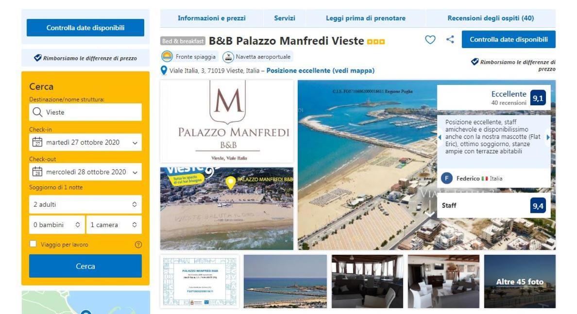 B&B Palazzo Manfredi Vieste, Fronte Mare Con Parcheggio 외부 사진